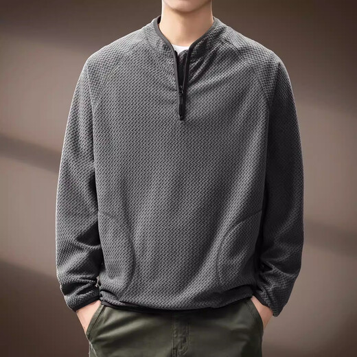 Noble color high-end American retro wavy pattern long-sleeved T-shirt men's spring and autumn new half-zip outdoor casual sweatshirt