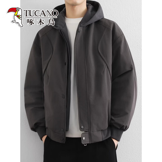 啄木鸟（TUCANO）轻薄羽绒服男士冬季新款宽松短款保暖工装夹克户外冲锋衣外套 黑色 M 【重100-120斤】