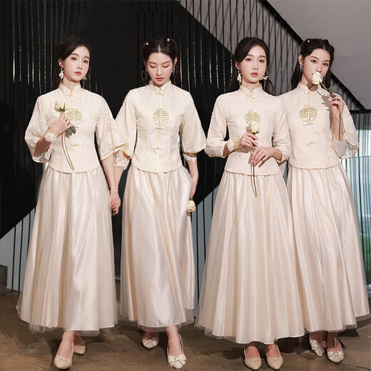 Xinyoujie 2025 Spring New Chinese Style Champagne Cheongsam Slim Bridesmaid Dress Premium 2026 M12 Champagne S