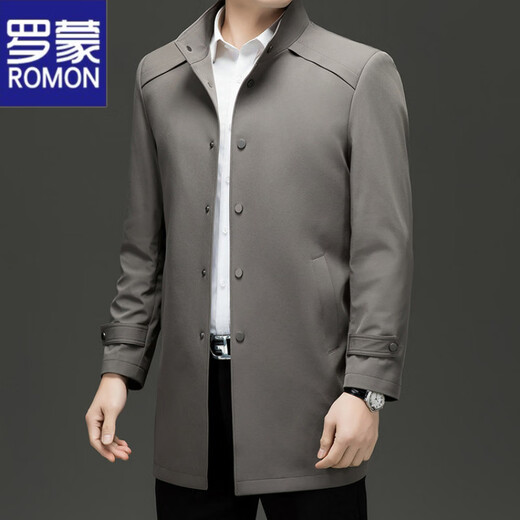 ROMON high-end men's mid-length windbreaker spring and autumn middle-aged and elderly dad wear business casual jacket jacket men's top F17 black XL