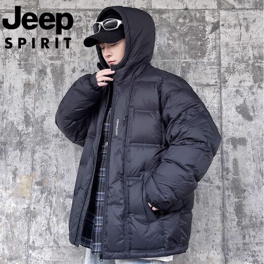 JEEP международный бренд, зимний белый утиный пух с капюшоном, мужская свободная повседневная куртка больших размеров, черная 6XL 250-275Jin Jin, вес 0,5 кг