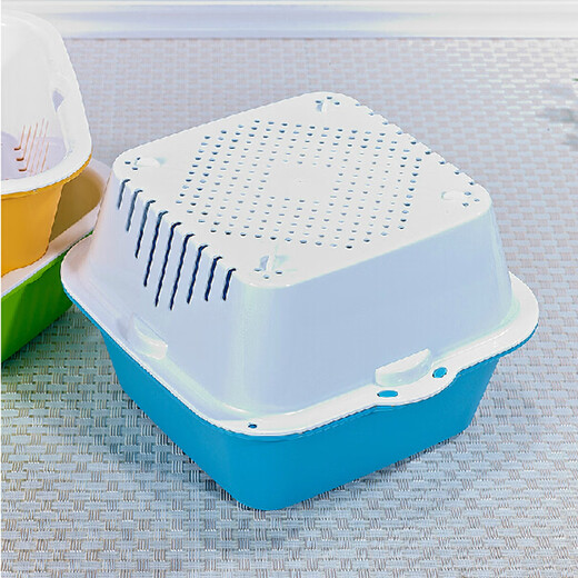 Camellia vegetable washing basket, drain basket, strainer, double-layer dual-purpose fruit and vegetable drain strainer, strainer basket, fruit plate, large and medium sizes available, blue, large size 1160