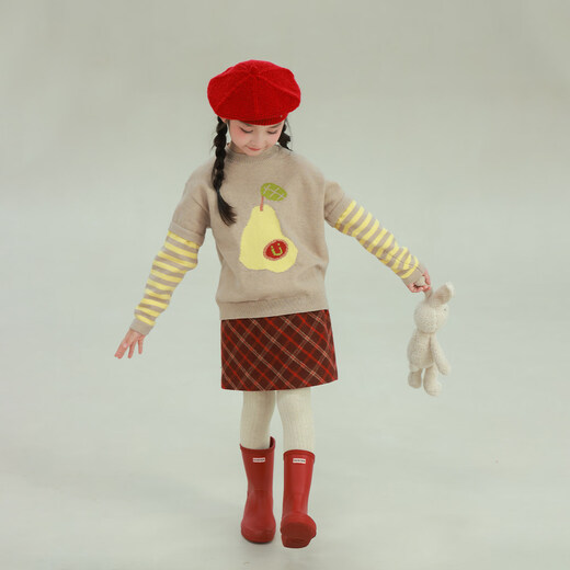 UTOUTO Big Ear Elephant Girls Plaid Woolen Skirt 2025 Winter New Style Baoer Casual Versatile Short Skirt 2507225 Red Plaid 90