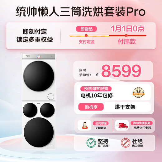 Produced by Leader Haier Lazy Three-tube Washing and Drying Set Pro Heat Pump National Subsidy 12.5kg Three-tube XQGL125-MBDE699WU1+GAL100-F699WU1