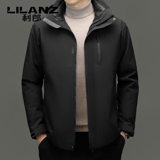 利郎（LILANZ）2025冬季新款三合一羽绒服男短款可拆卸内胆冲锋衣保暖外套潮 黑色 M