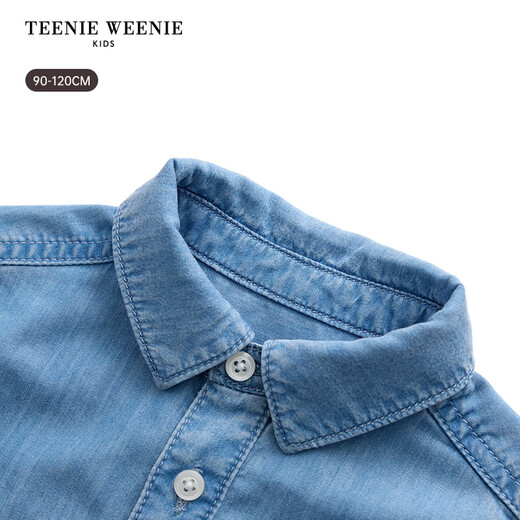 Teenie Weenie Kids 26 years new baby boy sun protection cool lyocell denim shirt blue floral gray 90 cm