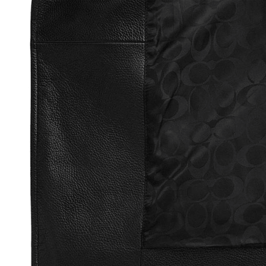 COACH SS24 Solid Color Lapel Zipper Long Sleeve Leather Jacket Men's Black Black S