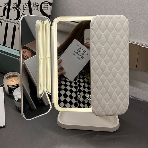 LED makeup mirror desktop with light folding magnification Internet celebrity dormitory desktop beauty bedroom dressing mirror for women exclusive version three-color light + charging use