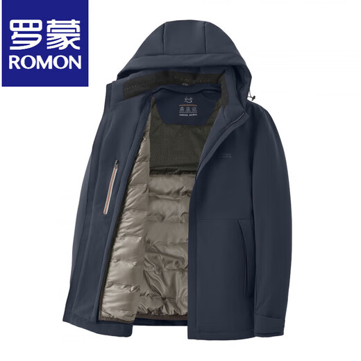 ROMON 90% goose down high-end men's removable hood down jacket winter waterproof and warm business jacket for young and middle-aged men with removable liner navy blue 3XL 190 165-175Jin Jin is equal to 0.5 kg