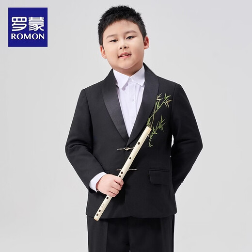 Luo Meng fat boy suit suit boy's plus size suit children's host performance clothing big children's performance dress fat boy two-piece suit jacket + trousers 130