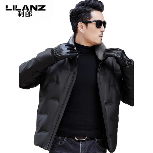 利郎（LILANZ）立领羽绒服男短款男士皮衣加厚2025冬季新款短款冬季外套 深灰色 3XL 190