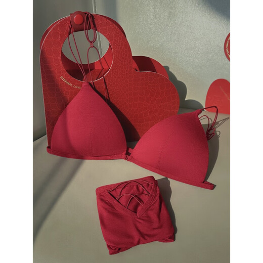 ESSONIO animal year red underwear set for women with small breasts, thin triangle cup, sexy front button bra, wedding bride, burgundy-suit 70A/70B