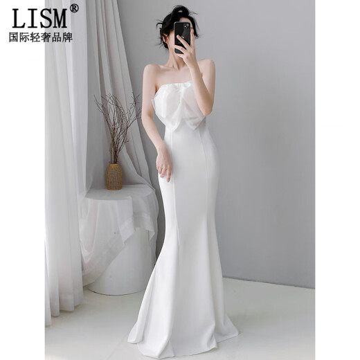 LISM Designer International Light Luxury Brand White One Shoulder Evening Dress Women 2026 New Style Beautiful Banquet Fish White S