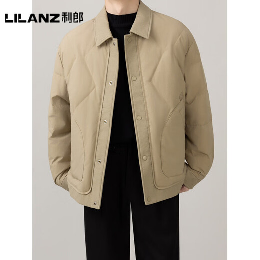 LILANZ official down jacket winter new men's casual fashion simple 90 white duck down lapel warm top outer beige - flagship model 3XL