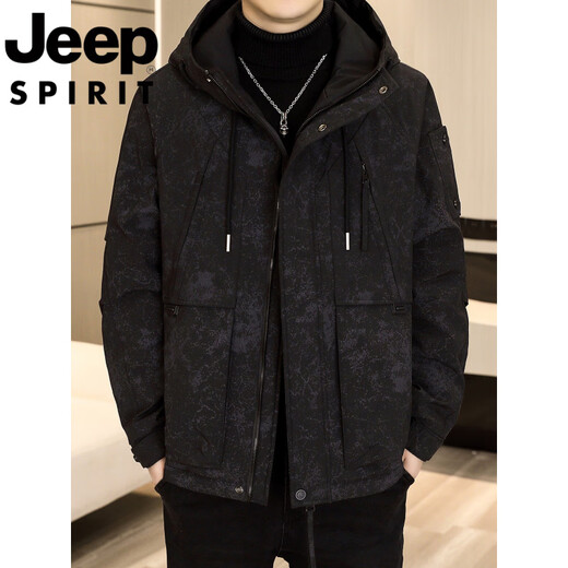 JEEP吉普国际品牌羽绒服男冬季2025新款加厚保暖连帽工装宽松休闲外套 砖红色 XL 建议120-140斤