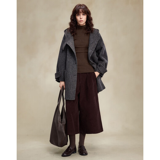 Demana Sheep Wool Camel Blended Winter Urban Simple Quiet Luxury Hooded Stand Collar Loose Double-sided Wool Coat