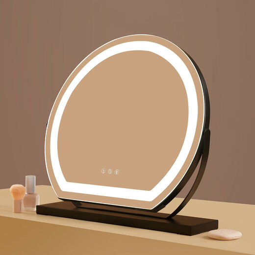 Desktop makeup mirror LED with light fill light charging makeup table rotating dormitory smart girl heart ins style black diameter 60CM plug-in model