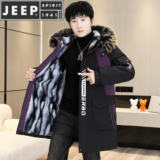 JEEP SPIRIT зимняя парка мужская куртка плюс бархатная утепленная куртка мужское зимнее хлопковое пальто ветровка средней длины теплая куртка черно-фиолетовая плюс бархат плюс толстая М 80-100Джин Цзинь равен 0,5 кг
