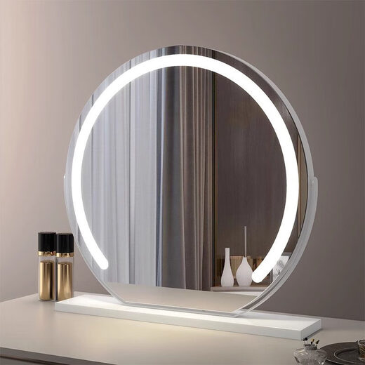 German high-definition LED vanity mirror with light vanity mirror desktop smart home simple master bedroom Internet celebrity white 40 diameter (plug-in) rotating model_ upgraded voice control + touch dual-use switch