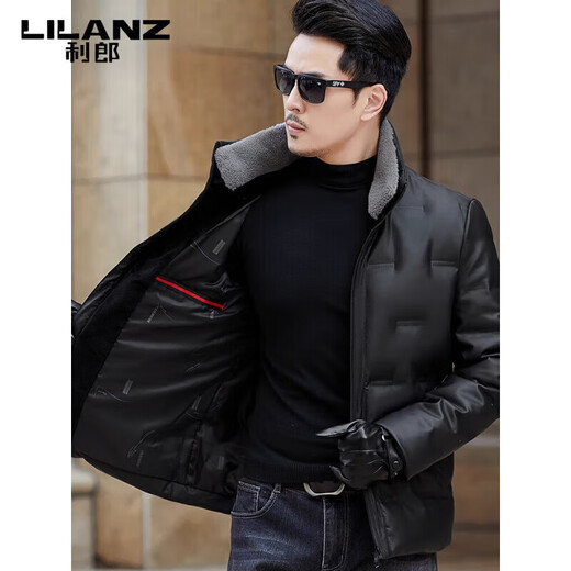 利郎（LILANZ）立领羽绒服男短款男士皮衣加厚2025冬季新款短款冬季外套 深灰色 3XL 190