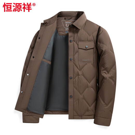 恒源祥爸爸翻领羽绒服冬季新款中老年防寒加厚上衣男士休闲舒适鸭绒外套 棕色 M 170