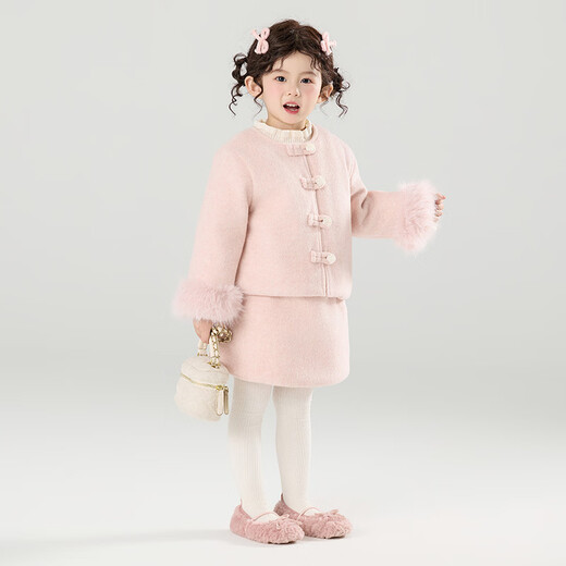 郝叔童品现货【夹棉套装】冬季新款2025时尚洋气女童网红套装 粉色 100 52