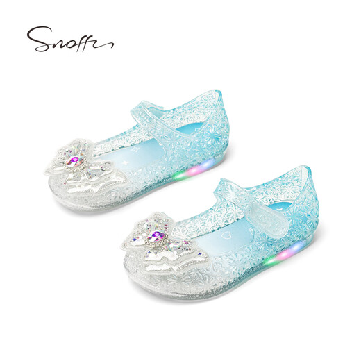 Snafy Flashing Shoes Girls' Jelly Sandals Elsa Glowing Princess Summer Beach Baby Sandals Gradient Blue 29 Foot Length 18.7cm