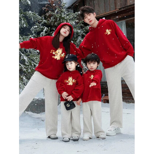 Year of the Horse parent-child wear 2025 new sweatshirt mother and daughter winter wear for the new year, red regular style 90 baby boy cm_18-25Jin Jin is equal to 0.5 kg