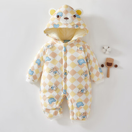 YEE SI Ying's same style baby jumpsuit winter thickened cotton coat New Year's greetings hooded baby quilted haha ​​cute bear 280g cotton thickened version 66 cm
