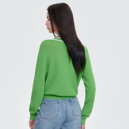 AITU green small fragrance short cardigan for women 2026 summer thin high-end French hollow sweater green M