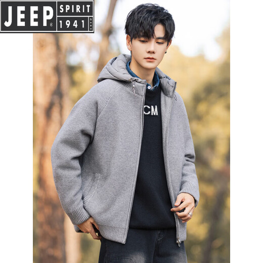 JEEP SPIRIT Мужской пуховик с капюшоном JEEP 2025, новинка зимы, модный утолщенный теплый вязаный кардиган, зимний топ, черный M