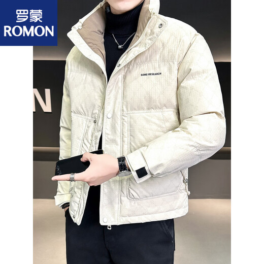 罗蒙（ROMON）羽绒服男士冬季加厚2025年新款潮牌潮流白鸭绒短款感冬装外套 米白色 XL