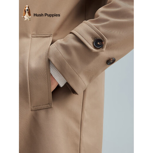 暇步士（Hush Puppies）【挺括易打理】男装秋季经典耐穿中长款翻领风衣外套男 中啡1 3XL