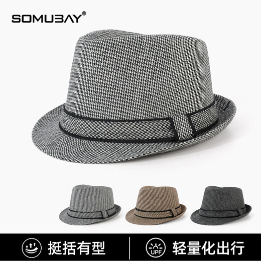 SOOKI British style top hat men's casual autumn and winter middle-aged and elderly gentleman hat dad jazz hat grandpa retro warm hat light gray one size (56-58cm)