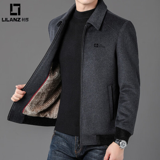 LILANZ Men's Thickened Lapel Sheep Wool Woolen Jacket 2025 New Casual Warm Jacket Middle-aged and Elderly Plush Men's Clothing Gray M