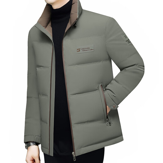 Lilang Shopping Mall's same high-end down jacket winter new men's stand-up collar light and thin casual warm thickened goose down short jacket gray green goose down warm 2XL 185 150-165Jin Jin equals 0.5 kg
