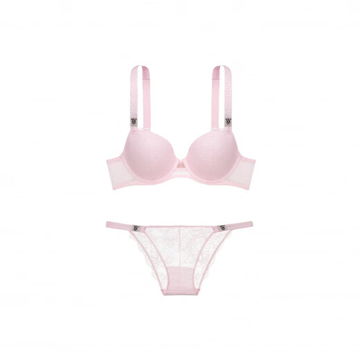 Victoria's Secret Rhinestone Decorated Versatile Bra Low Waist Triangle Underwear Set Women's Set (Pink) S 32C+(70C+S)