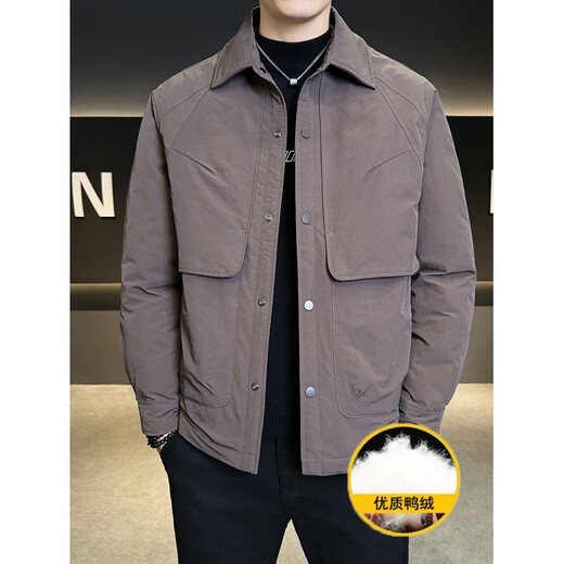 KBXNG Jinba Lightweight Down Jacket Men's Winter Clothing New Loose Trendy Handsome Lapel Jacket Thickened Warm Duck Down Jacket Black 2XL