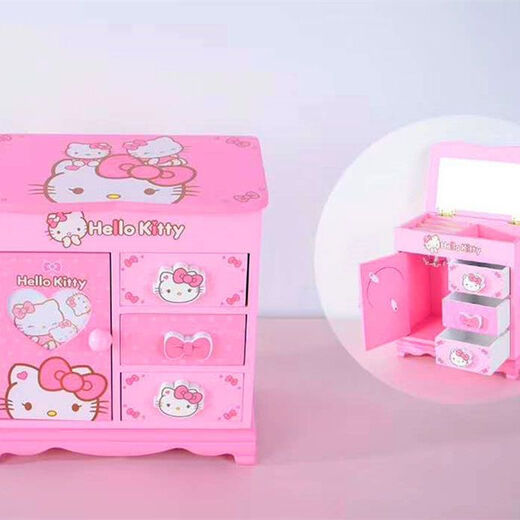 Fantasy Pink Castle Cartoon Wooden Jewelry Box Girl Jewelry Box Hairpin Storage Princess Tiara Drawer Cosmetic Box Kaicat Cat Three Drawers and One Door