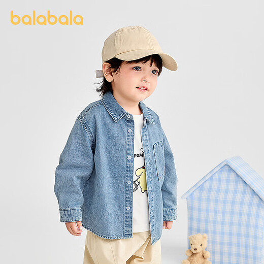BALABALA Shopping mall same style baby shirt long sleeve denim jacket boys top 2025 new autumn clothing denim light blue 88101 90