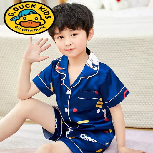 G.duck夏季短袖儿童睡衣冰丝薄款夏天男童真丝小女孩宝宝卡通家居服套装 673女童 170 10码建议身高105-115cm