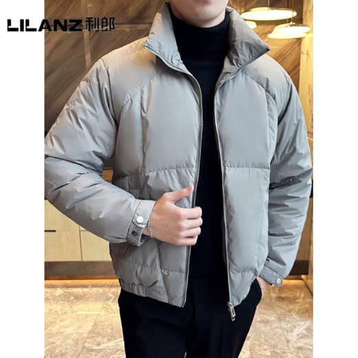 LILANZ official feeling thin down jacket men's winter warm and handsome 2025 new casual trendy short loose jacket gray (high quality) - flagship model L (130-150Jin Jin equals 0.5kg)