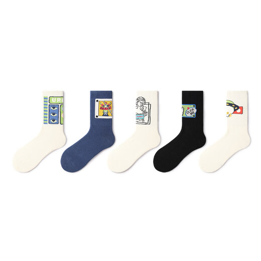 Pami socks men's spring and autumn mid-calf socks 2025 new youth boys sports 10a men's stockings American cartoon-pack 5 pairs one size fits all (suitable for sizes 39-44)