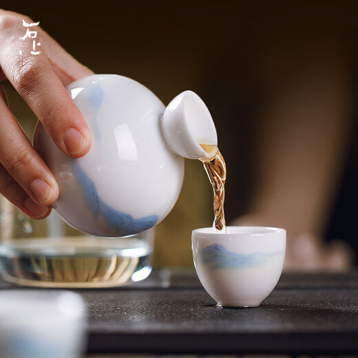 Stone Oriental Jingdezhen ceramic white wine cup household Chinese style wine dispenser yellow wine cup one cup small wine cup slightly drunk 1 pot 2 cups wine set