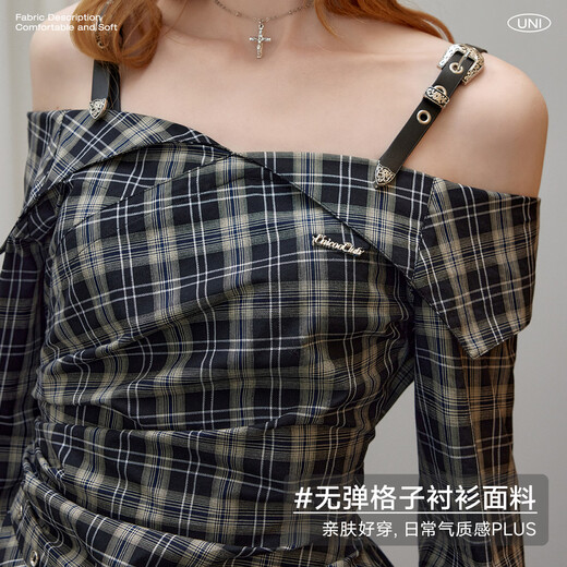 UNIFREE Spring 26 American College style irregular hem design fashionable age-reducing slim long-sleeved shirt Black L