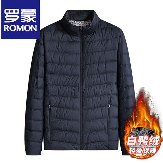 ROMON Fatty Thin Down Jacket Мужская теплая куртка больших размеров Свободная осень и зима Тонкий пуховик большого размера с воротником-стойкой Модный черный L