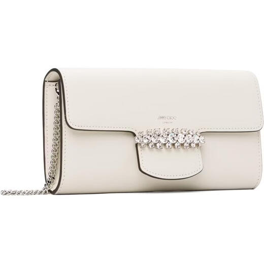 JIMMY CHOO Light Luxury Women's White BING WALLET CHAIN Shoulder Bag Latte/Silver One Size