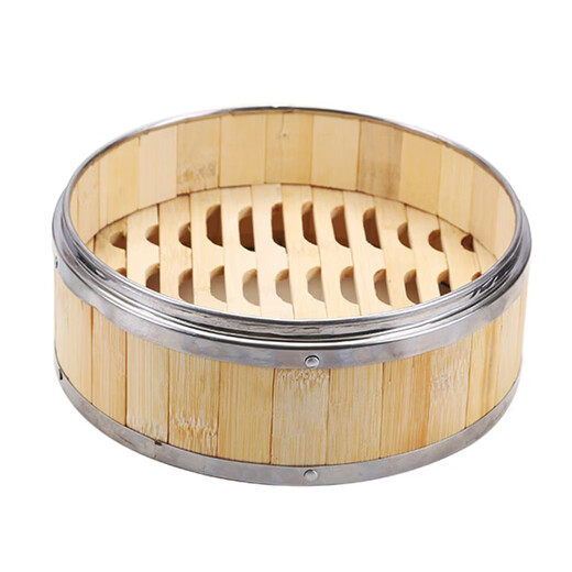 Shantou Lincun commercial dim sum steamer bamboo steamer steamer steamer rice basket stainless steel edge steamer grid Cantonese style morning tea restaurant steamer lid 19.5cm