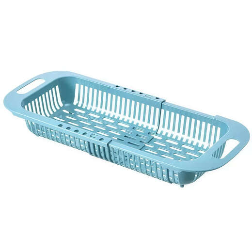 Fantasy retractable drain basket, vegetable basin, dish rack, kitchen fruit plate, sink, sink rack, water filter basket, family bucket, first snow white, modern gray peacock blue, 3 pieces in total, freely retractable