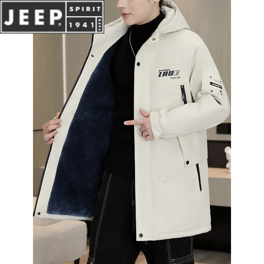 JEEP SPIRIT Winter Park Jacket Men's Jacket Plus Velvet Thickened Jacket Men's Winter Cotton Clothes Mid-Length Warm Windbreaker Jacket Green Plus Velvet Thickened XL 125-140Jin Jin is equal to 0.5 kg
